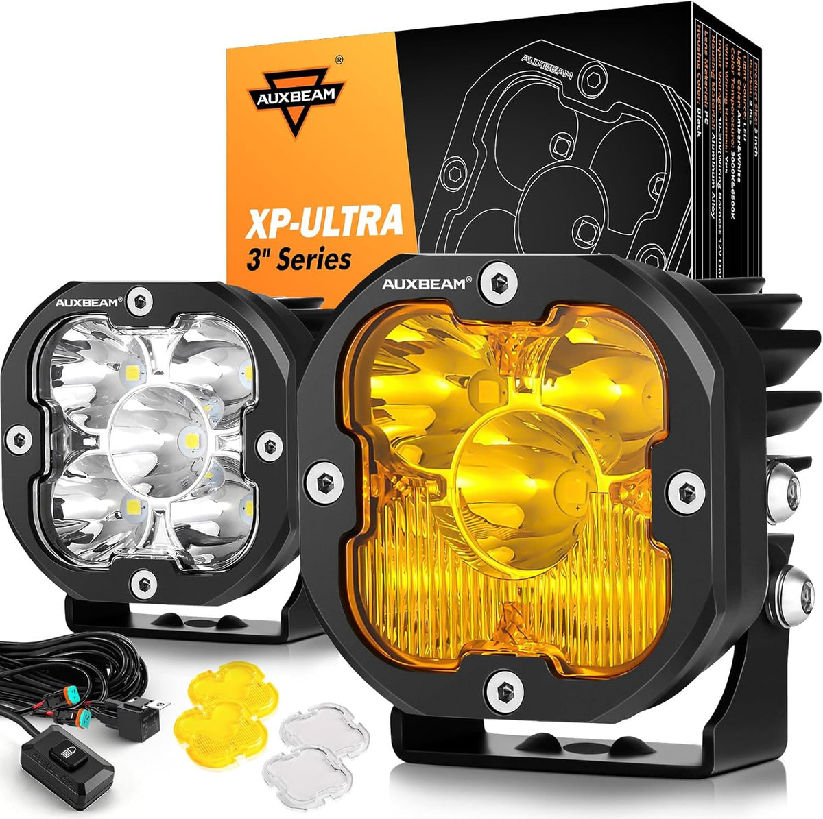 auxbeam xp-ultra series 3-inch 80w cube led pods, main product view