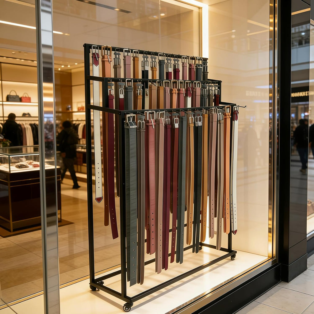 belt rack,belt display organizer,retail rack for belts ties, close-up detail