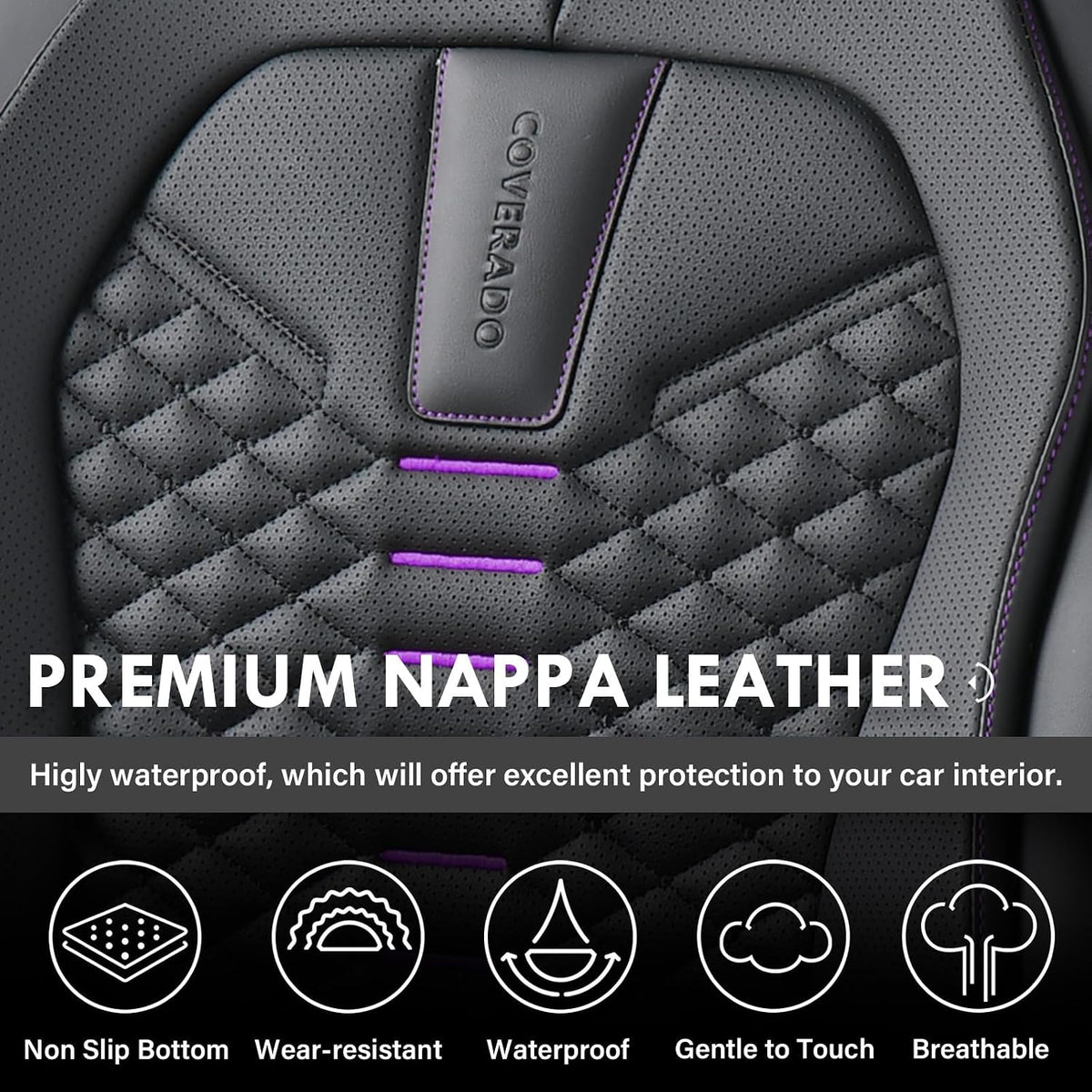 coverado car seat covers front seats, nappa leather, side view