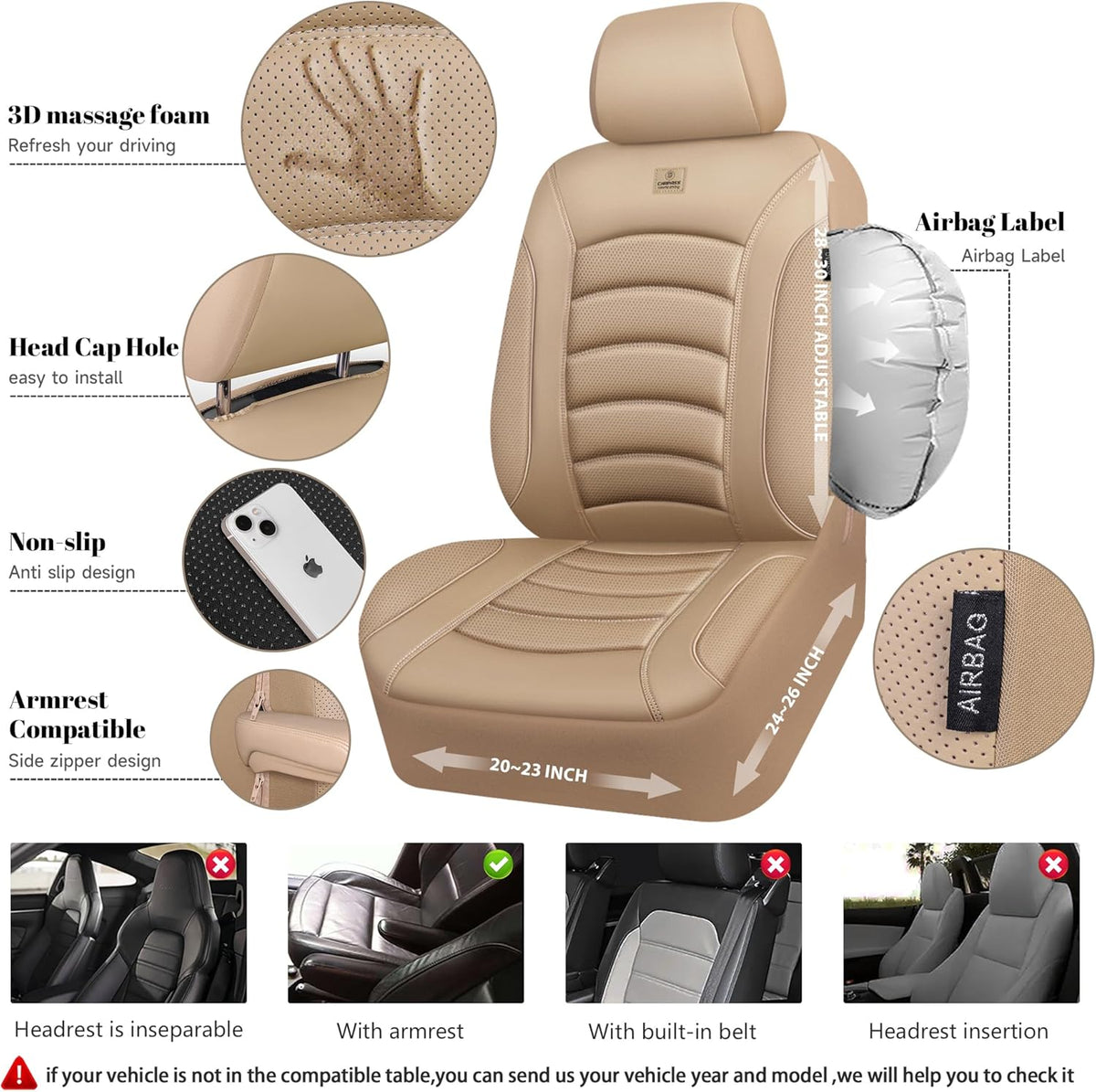 car pass 3d foam pu leather car seat, side view