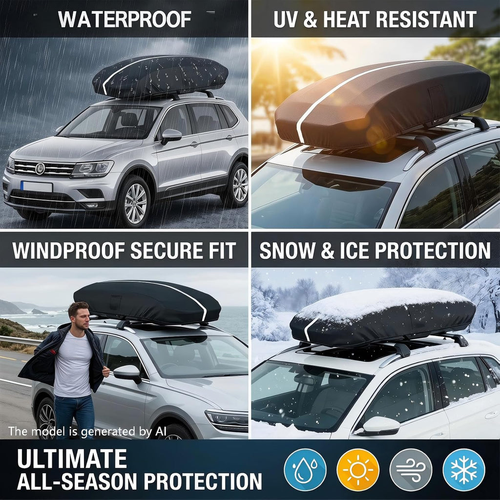 Roof Cargo Box Cover, 69 x 35 x 17 Inches, Compatible with Thule, Perflex and Yakima Roof Cargo Boxes, 900D Oxford Waterproof Rooftop Cargo Carrier Cover, UV, Dust and Scratch Protection