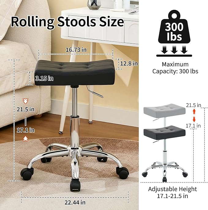 Ergonomic Rolling Shop Stool Salon Stool - Image 2