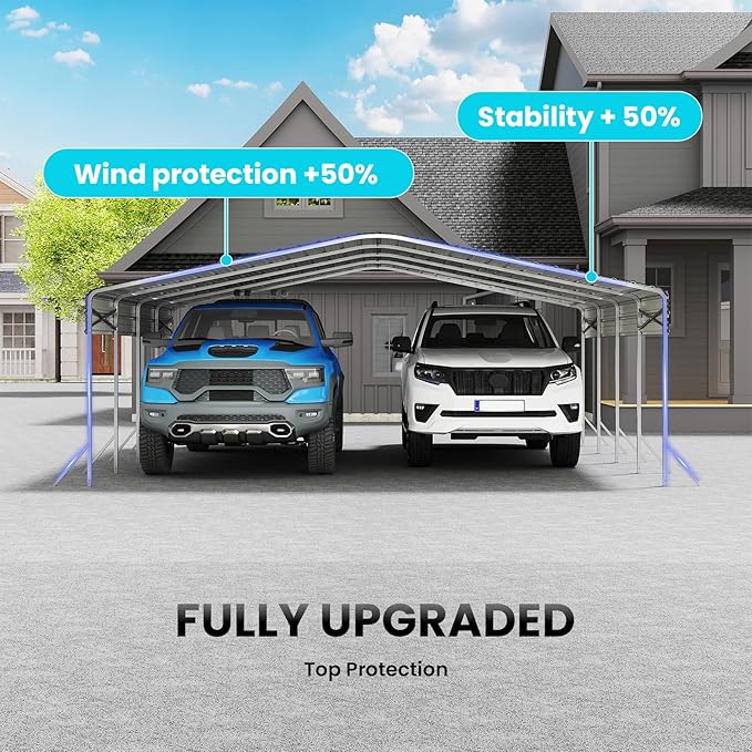 20x20' Heavy Duty Metal Carport – Sturdy Structure, All-Weather Protection - Image 6