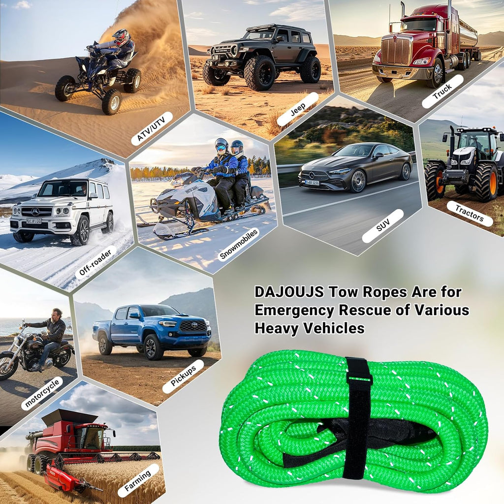Kinetic Recovery Tow Rope 5/8" x 20ft Tow Strap 36000lbs Snatch Strap with 2Pcs Soft Shackles 56000lbs Break Strength Heavy Duty Kinetic Towing Rope for Truck ATV UTV Offroad Recovery Rope Kit