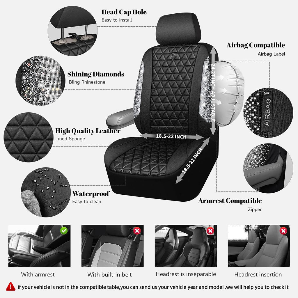 car pass bling diamond leather car seat covers, close-up detail