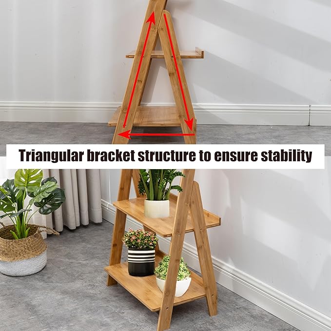 Maydear Bamboo Ladder Shelf Bookcase, 5-Tier Leaning Bookshelf Free Standing