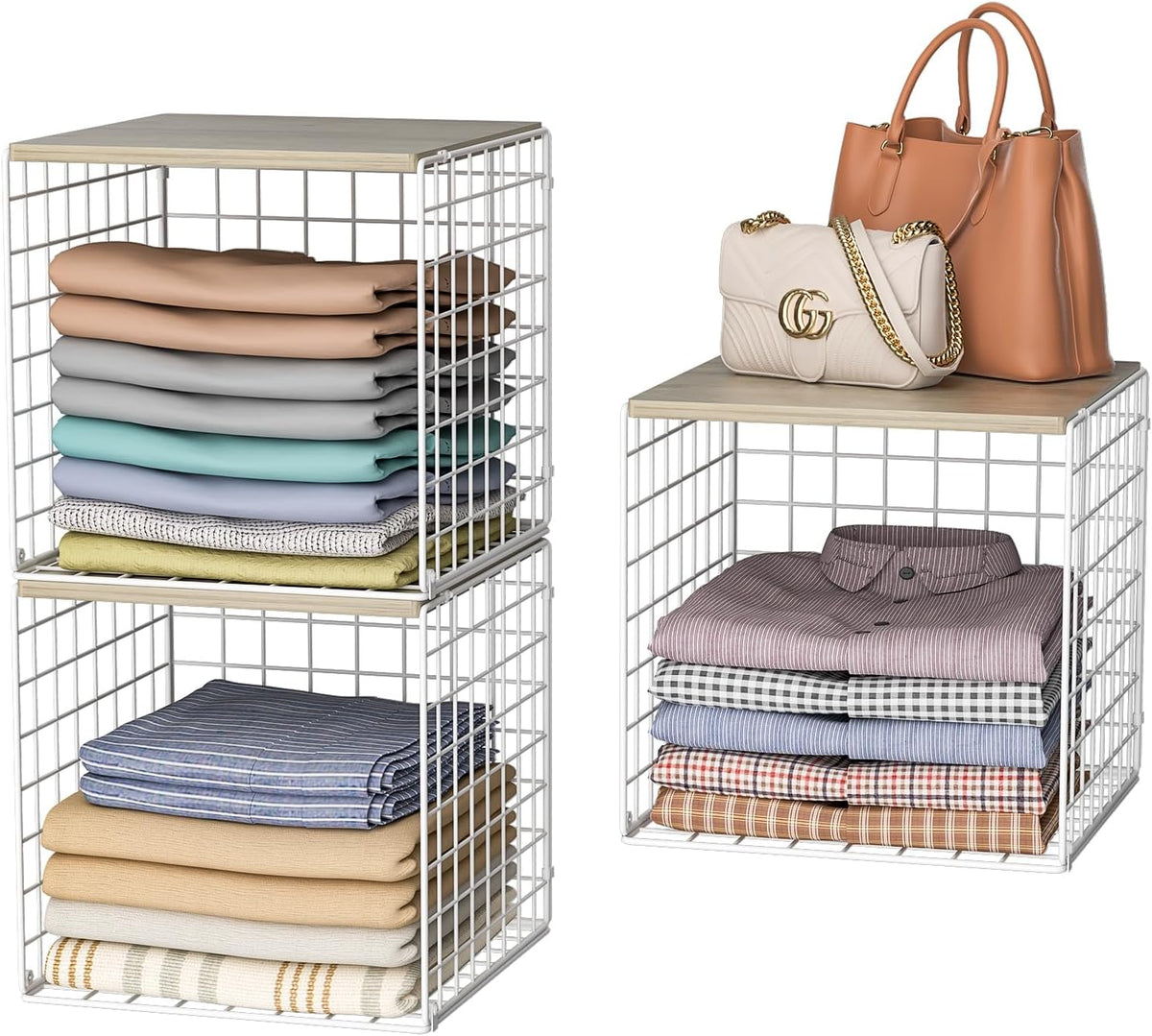 hencawima 3pcs stackable closet organizers and storage, closet, main product view