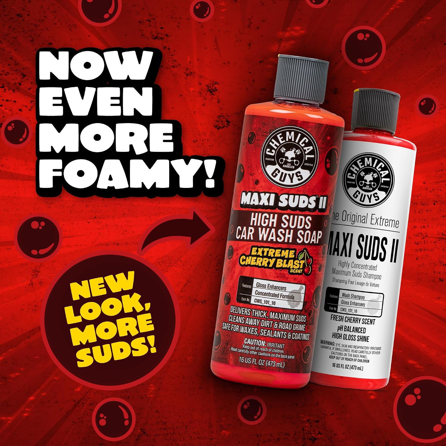 Chemical Guys CWS_101 Maxi-Suds II Foaming Car Wash Soap (Works with Foam Cannons/Guns or Bucket Washes) Safe for Cars, Trucks, Motorcycles, RVs & More, 128 fl oz (1 Gallon), Cherry Scent