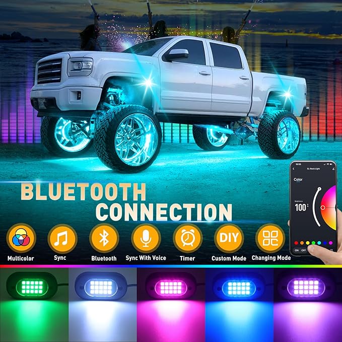 LED Rock Lights for Trucks 4 pods, RGB Rock Lights for UTV - Image 2
