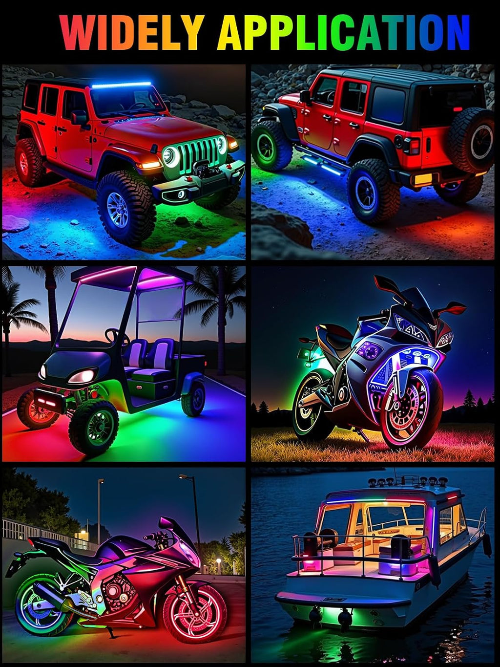 Car Led Light Strip IP67 Waterproof 8Pcs - Green Blue Red White | 12V 11Inch Footwell & Underglow Lights, Interior & Exterior Decoration, Fits SUVs, Trucks, Motorcycles, Boats, Golf Carts