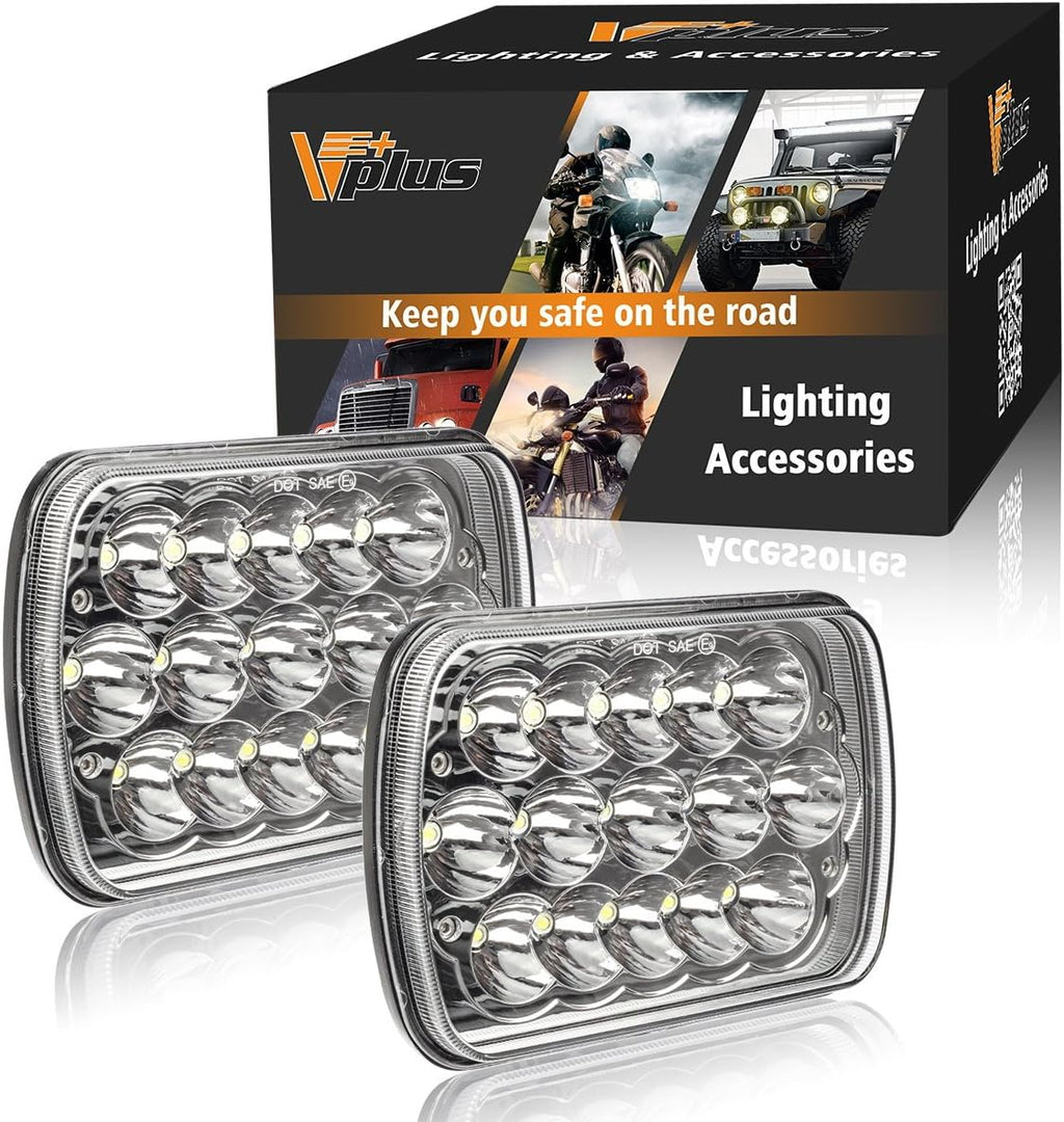 Partsam 2PCS Rectangle H6054 LED Headlights 5x7 7x6 Headlamp Hi/Low Sealed Beam H4 9003 Plug 6054 H5054 Compatible with S10 Blazer Express Van/Wrangler YJ XJ Cherokee Truck Van