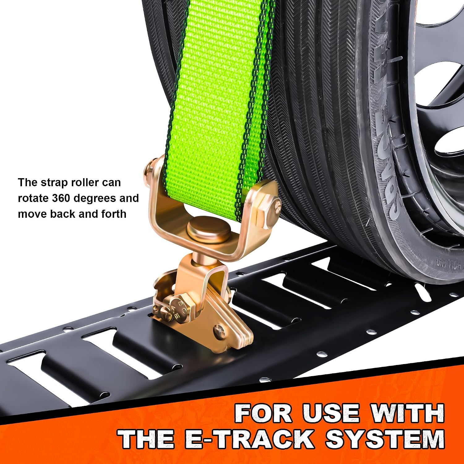 2" x 16' E Track Tire Straps with Fittings, 4 Pack, Car Tie Down Straps for Trailers, Over the Wheel Ratchet Strap with Rubber Blocks, Vehicle Auto Tie Down Kit for Hauling Oversize Tires