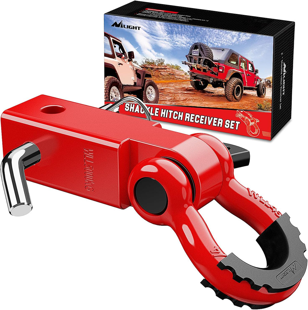 Nilight Shackle Hitch Receiver 2Inch 45000 LBs Breaking Strength 3/4" D Ring w/Trailer Pin Heavy Duty Solid Recovery Towing Kit for Trucks Jeeps Off-Road
