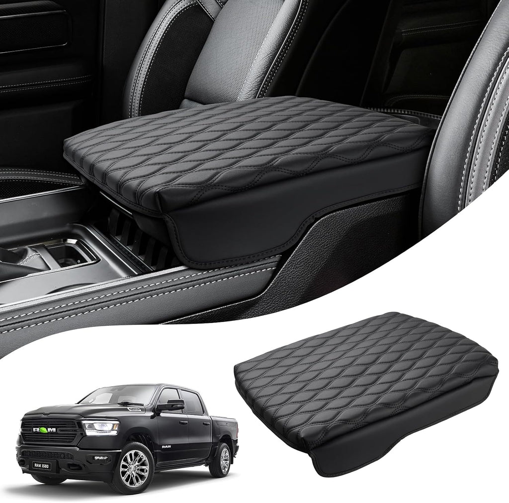 Autorder Center Console Cover for 2019-2025 2026 Dodge Ram 1500/2500/3500 Accessories Armrest Cushion Cover Nappa Leather Middle Console Covers Console Cushion Pad Anti-Scratch(Bucket Seat Only)