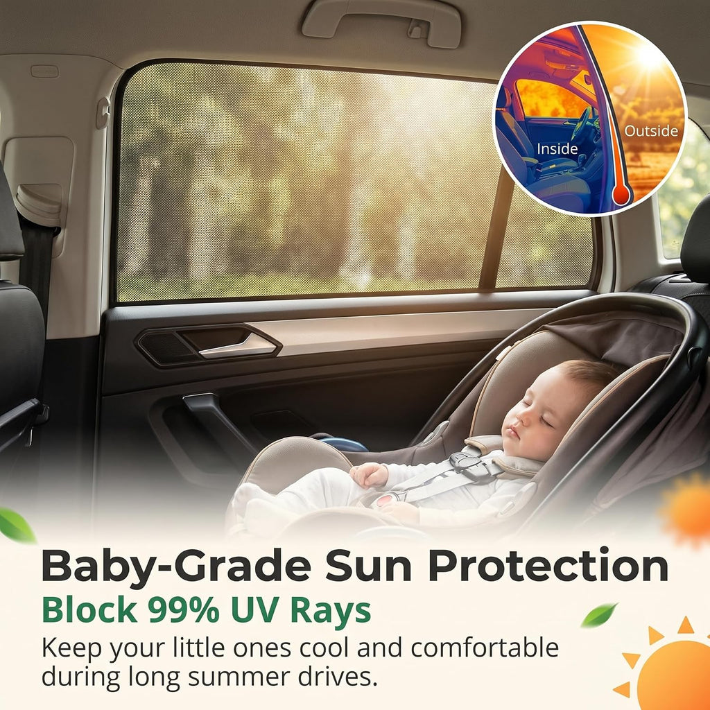 4 PCS Car Side Window Shades, Mesh Breathable Foreign Object Protection Privacy Shield for Baby, Adjustable Elastic Fabric Sun Shades, Block Sun Glare for Breastfeeding Napping Camping (Black)