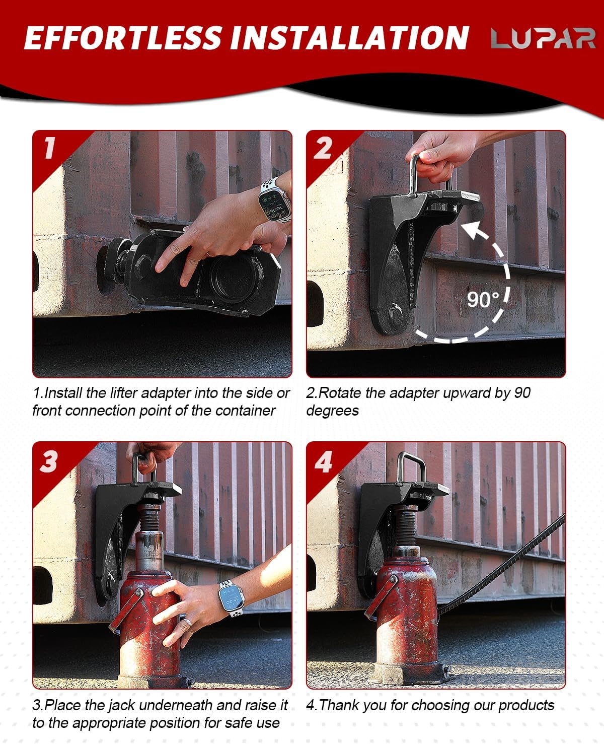 Heavy-Duty Shipping Container Jack Lug with U-Shaped Handle, Storage Container Leveler Booster, Black