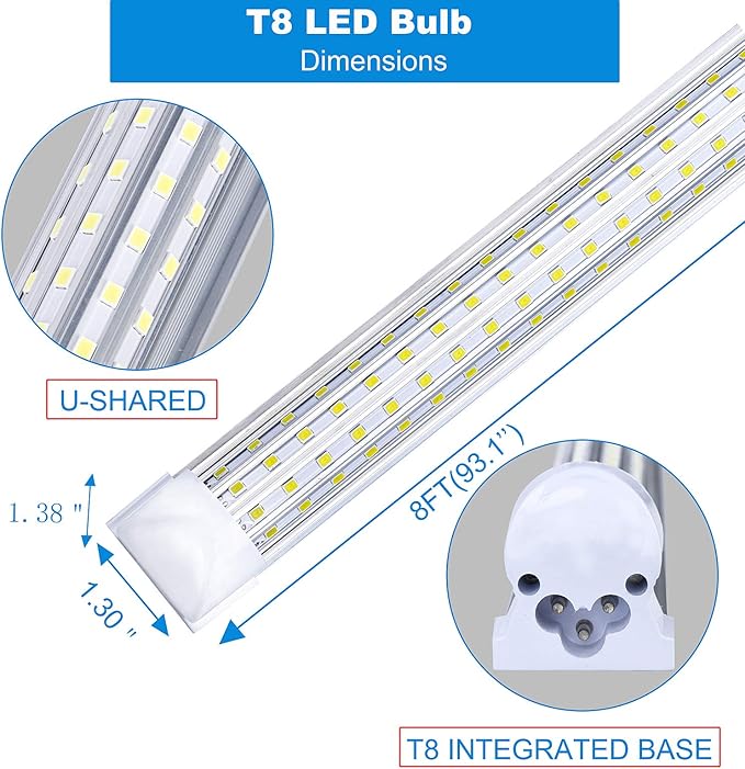 20 Pack, 8FT LED Shop Light Fixture, 144W 15500LM 6000K Cool White, High Output - Image 3