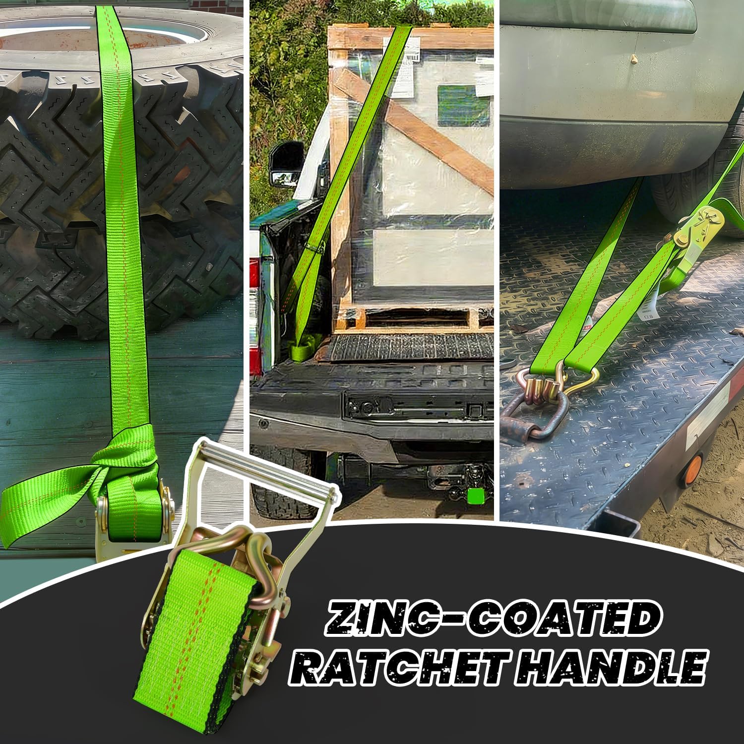 4 Pack 20ft Ratchet Straps Heavy Duty, 10,000 LBS Break Strength, 2" x 20' Heavy Duty Cargo Straps with Double J Hooks, Cargo Tie Down Straps Perfect for Truck, Trailers, Moving Appliances (Green)