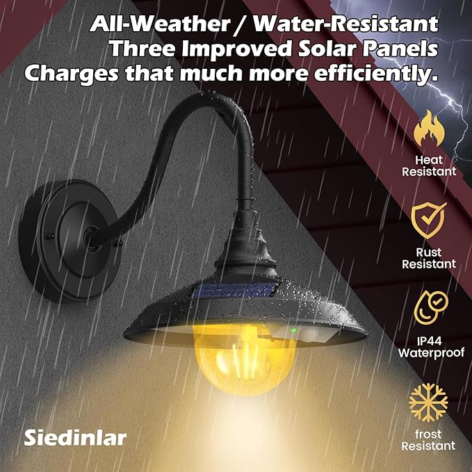 SIEDiNLAR Solar Barn Light Outdoor 3 Modes 2 Lighting, Aluminum Gooseneck Wall - Image 6