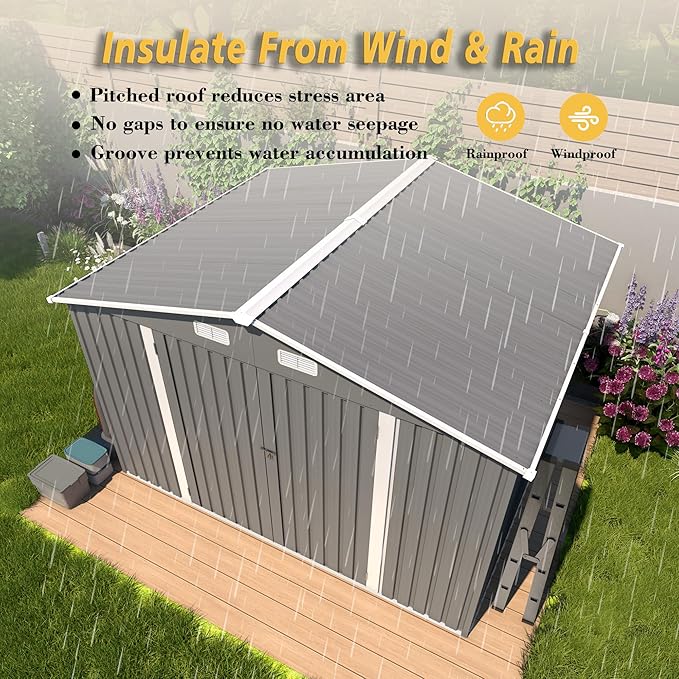 10x8x6.4FT Outdoor Storage Shed, Galvanized Steel Garden Shed - Image 5