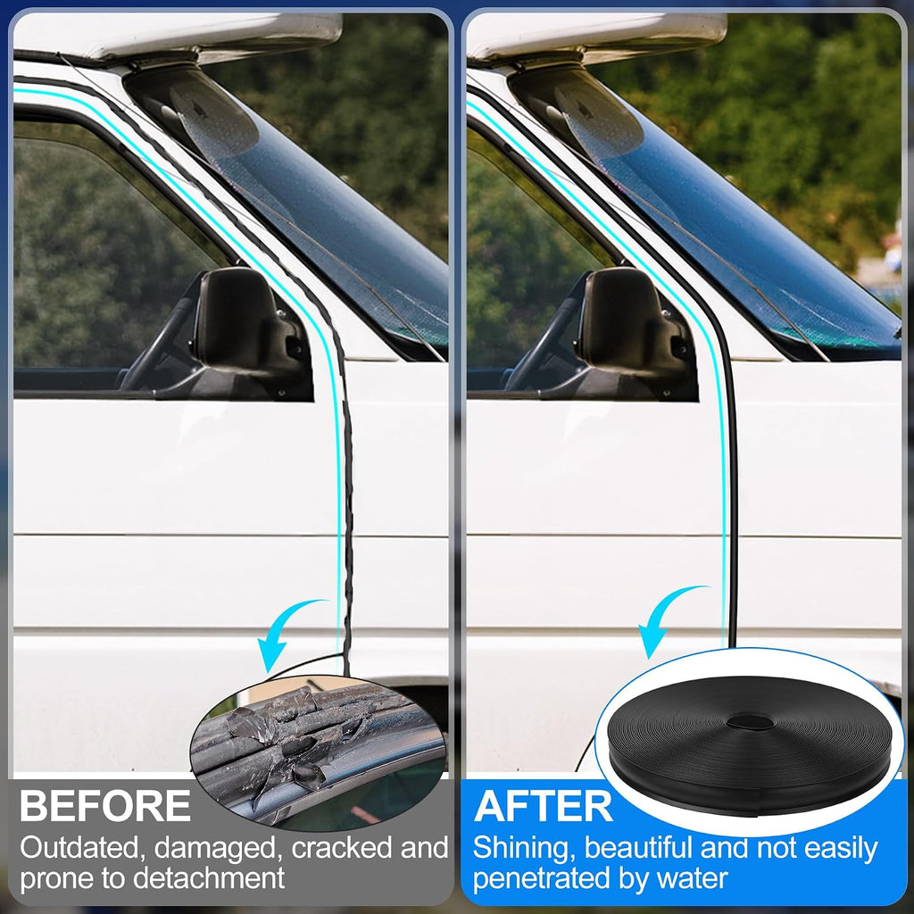1" RV Trim Molding Insert, 100 FT Heavy Duty RV TPE Trim Molding Weather Stripping Exterior Replacement, Waterproof Screw Cover Corner for Camper Travel Trailer Boat Channel, Black