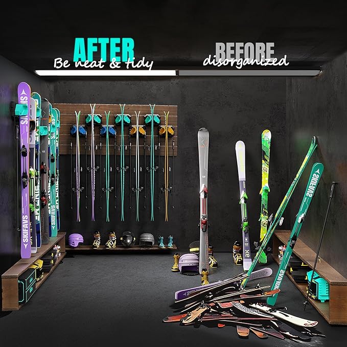 Ski & Snowboard Wall Rack for Garage Wall Fits Any Ski/board, Ski Wall Mount - Image 5