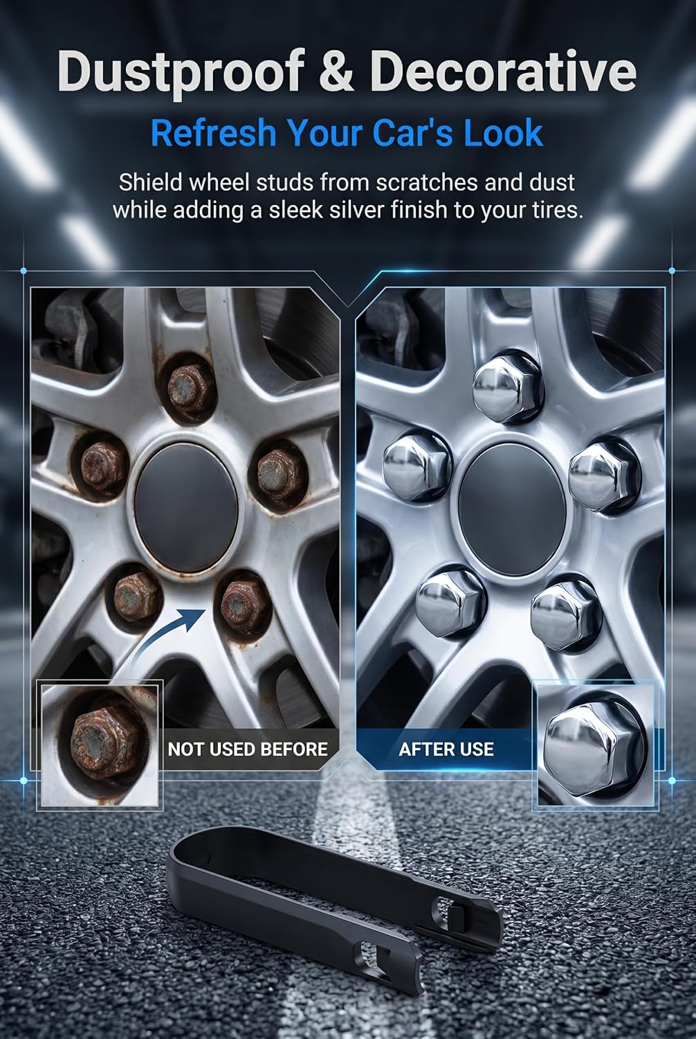 20PCS Lug Nut Covers, 21mm Plastic Dustproof Wheel Bolt Nut Caps, Protective Decorative Wheel Rim Accessories with Removal Tool, Universal for Most Cars Hex Lug Nut Caps (Silver)