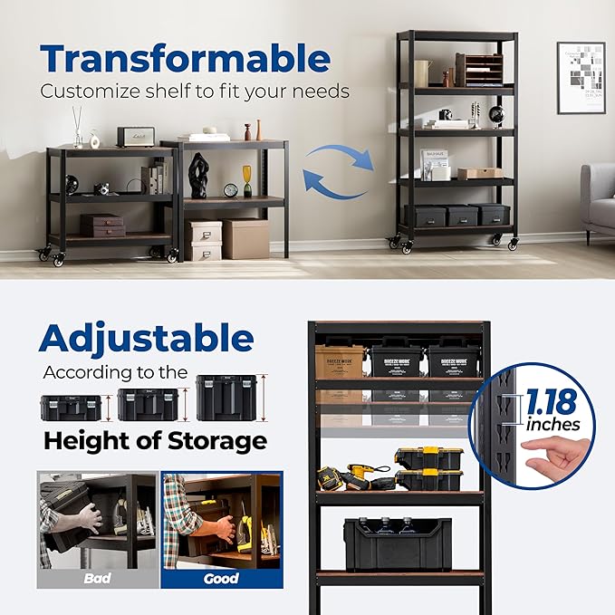 HOMEDANT House 5-Tier Metal Rolling Cart Shelf Rack Casters Heavy Duty - Image 7