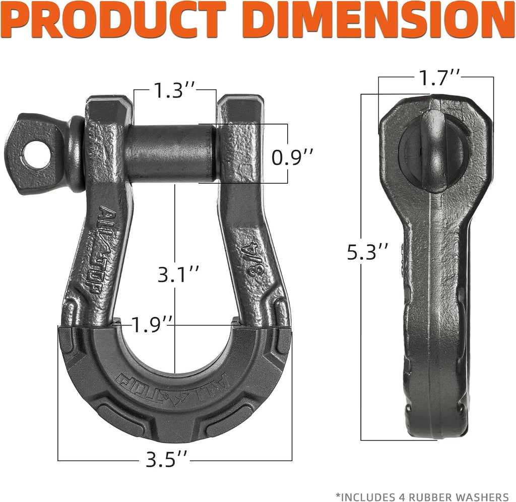 ALL-TOP D Ring Shackle (2 Pack) 3/4" Fully Forged with 7/8 Pin, 79500Lbs Break Strength & 9Ton Work Load, Impact Resistant by Extreme E-Coat