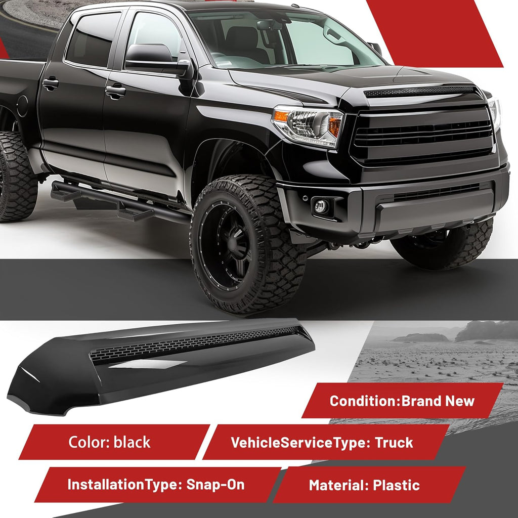 HECASA Hood Scoop Compatible with 2014-2021 Toyota Tundra Replacement for 761800C030 TO1231102 REPT133702 Front Black Upper Grille Bulge Molding Platinum Style