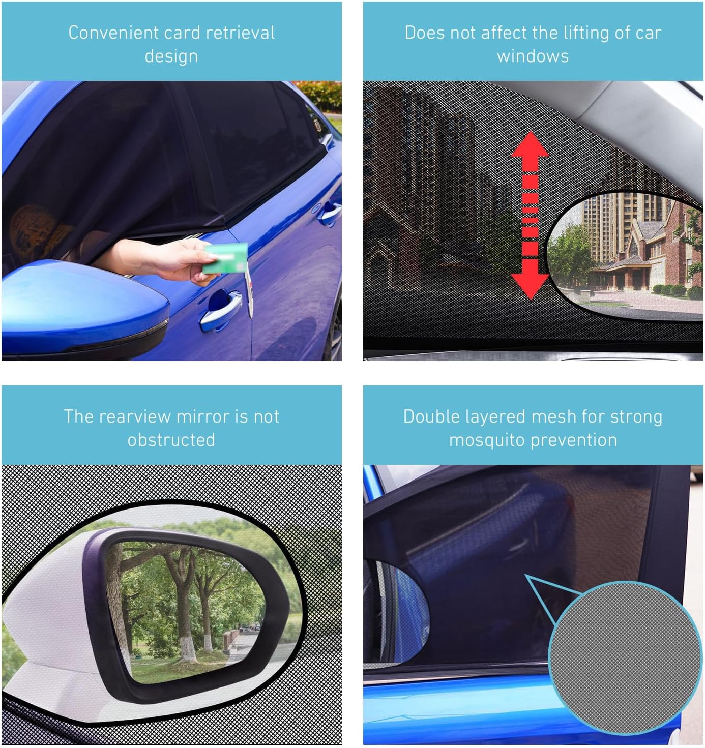 4 PCS Car Side Window Shades, Sun Blocking Dustproof Shield for Baby Kids, High-Density Mesh Privacy Protection Curtain, Foldable Cover for Front & Rear Windows (Black)