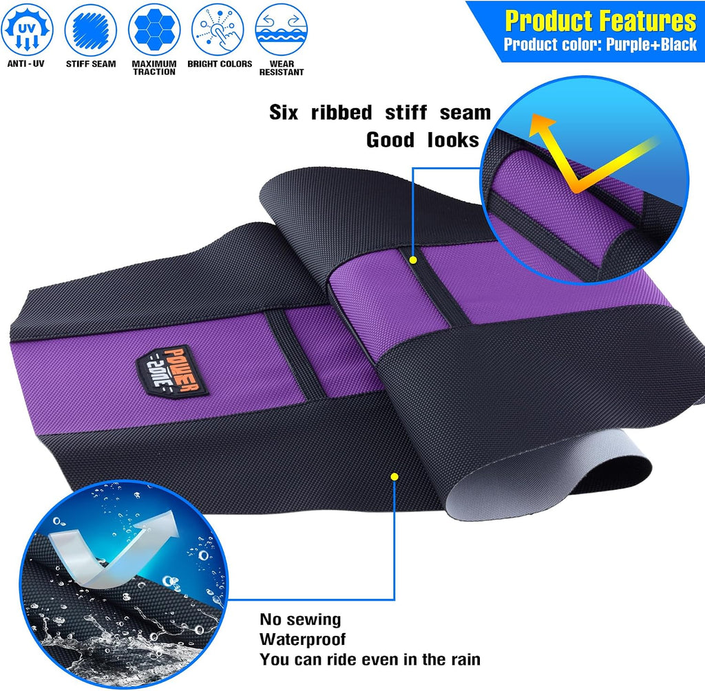 Universal Ribbed Dirt Bike Seat Cover - Gripper Soft Seat Cover for Most Dirt Pit Bike Motorcycle (Black-Purple)