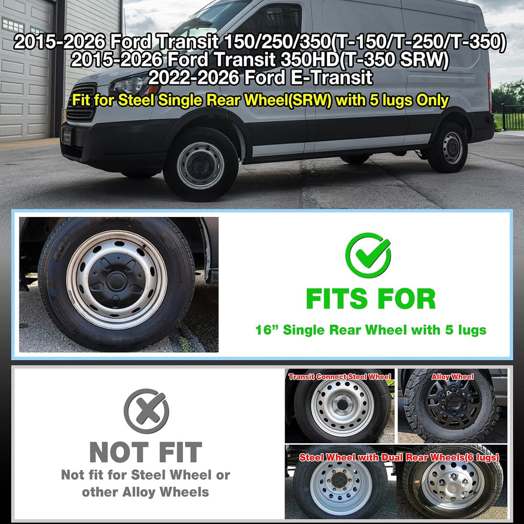 4Pcs Wheel Center Cap Cover for 2015-2026 Ford Transit 150/250/350/350 HD, 16'' Black Wheels Center Caps for 15-26 Transit 150/250/350 ABS Center Caps #CK4Z-1130-C, BK21-1130-CA, BK2Z-1130-A