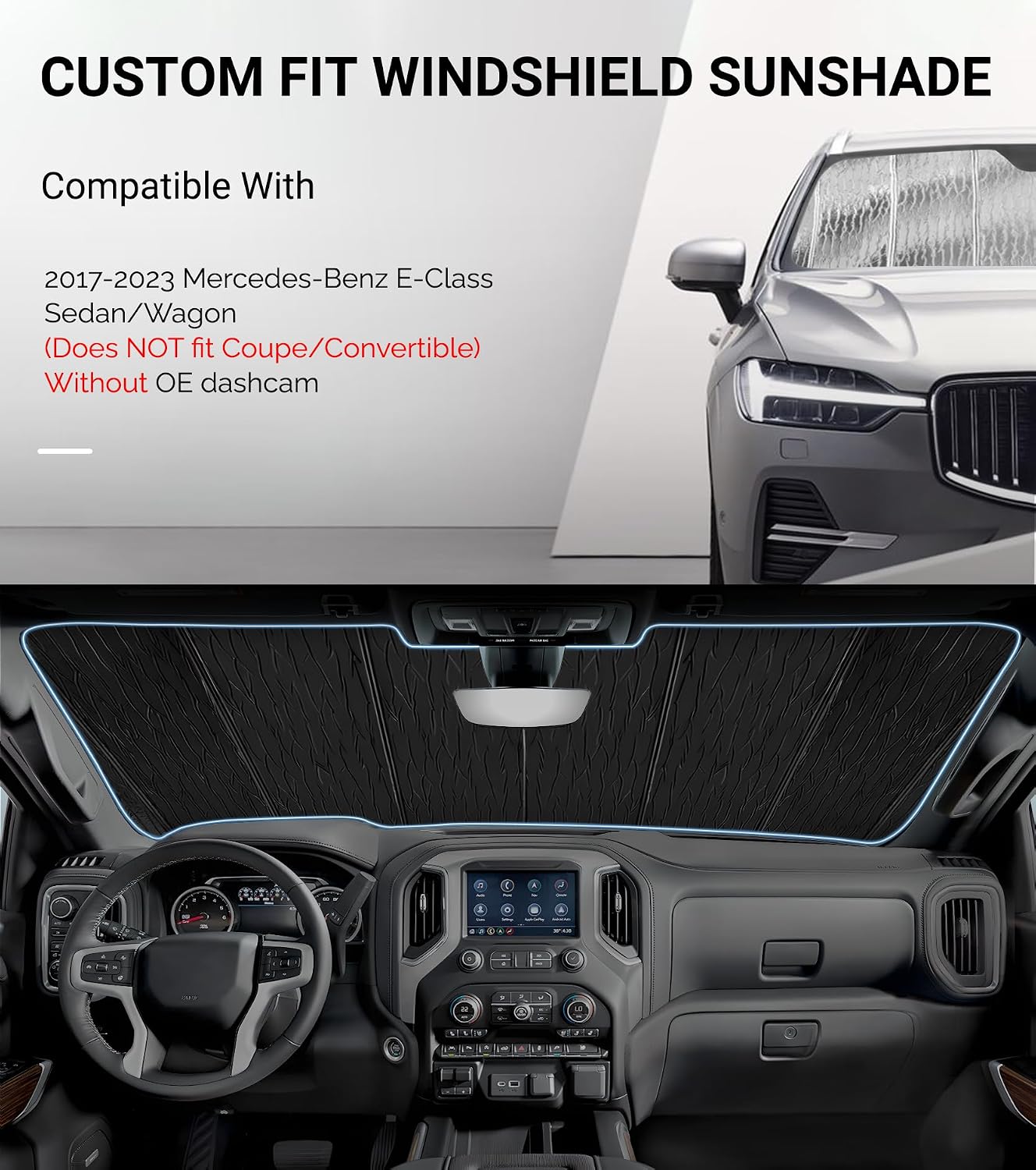 Pigenius Windshield Sunshade for Mercedes-Benz E-Class Sedan/Wagon 2017-2023 Without OE Dashcam, Front Window Shade - AstraGuard