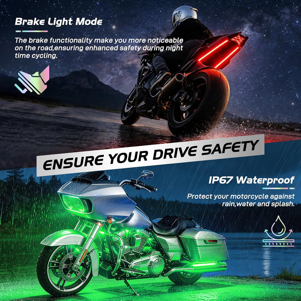 Nilight 8PCS Motorcycle RGB Led Light Kit Waterproof Multi Color Atmosphere Neon Accent APP and Remote Control Underbody Strips for Harley Davidson Honda Kawasaki Suzuki