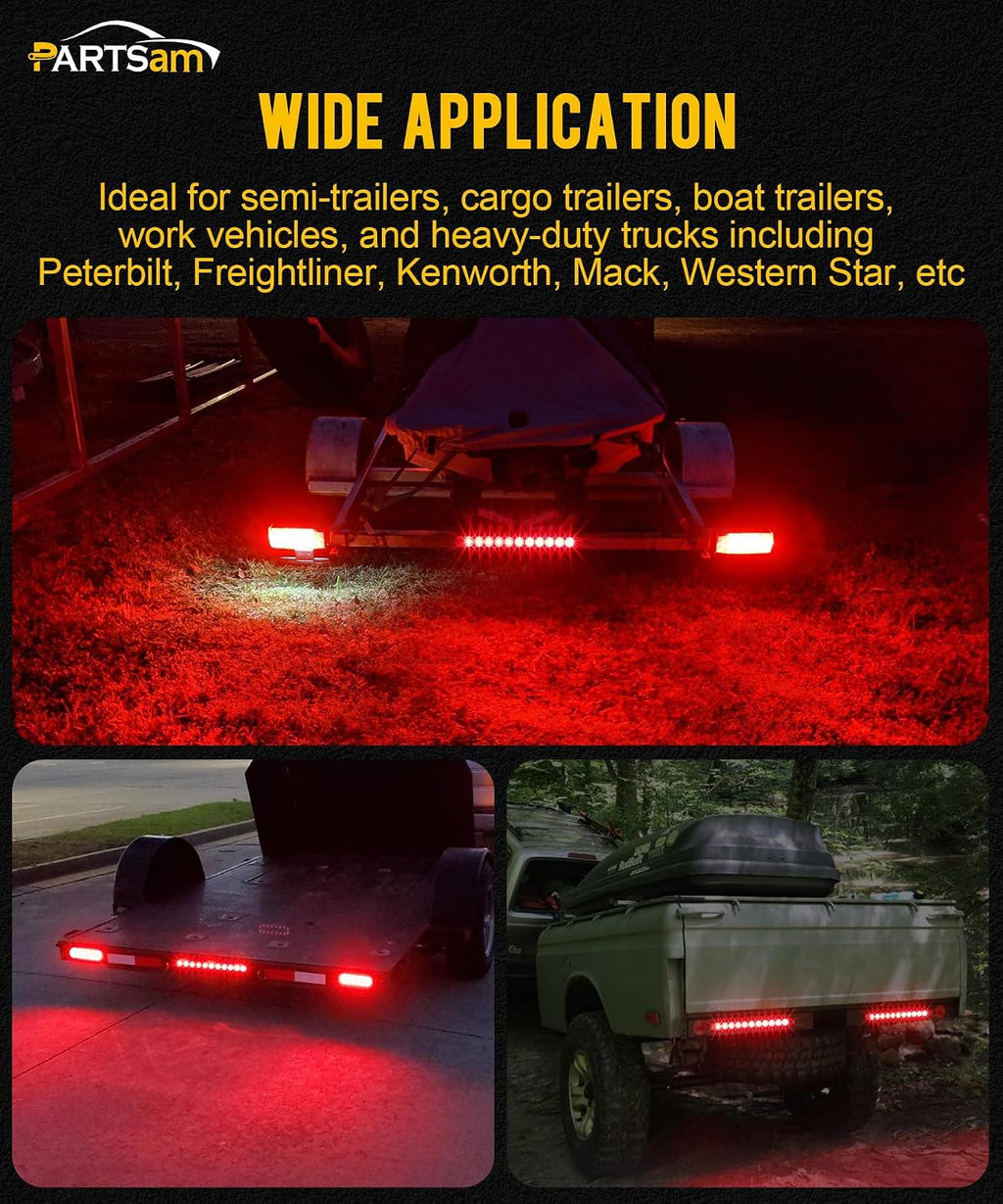 Partsam 10Pcs Red 15 Inch 11 LED Trailer Tail Light Bar Sealed Stop Turn Tail Park Third 3rd Brake Light Bar Trailer Center Light Bar for 80" or Wider Trailers DOT Certified and IP67 Submersible