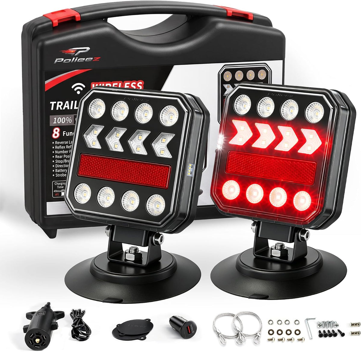 wireless trailer lights, magnetic rechargeable led tow light, main product view