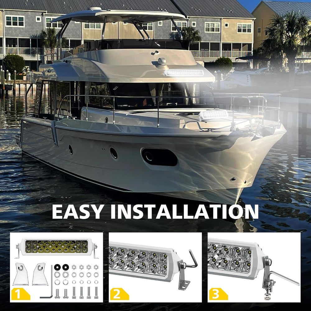 Marine Light Bar 12 Inch Double Row White LED for Boat Truck