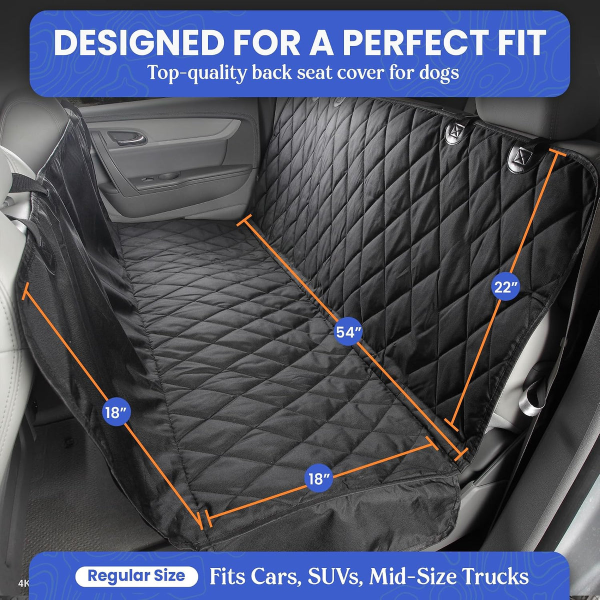 4knines heavy-duty rear seat cover for dogs, black shown in use