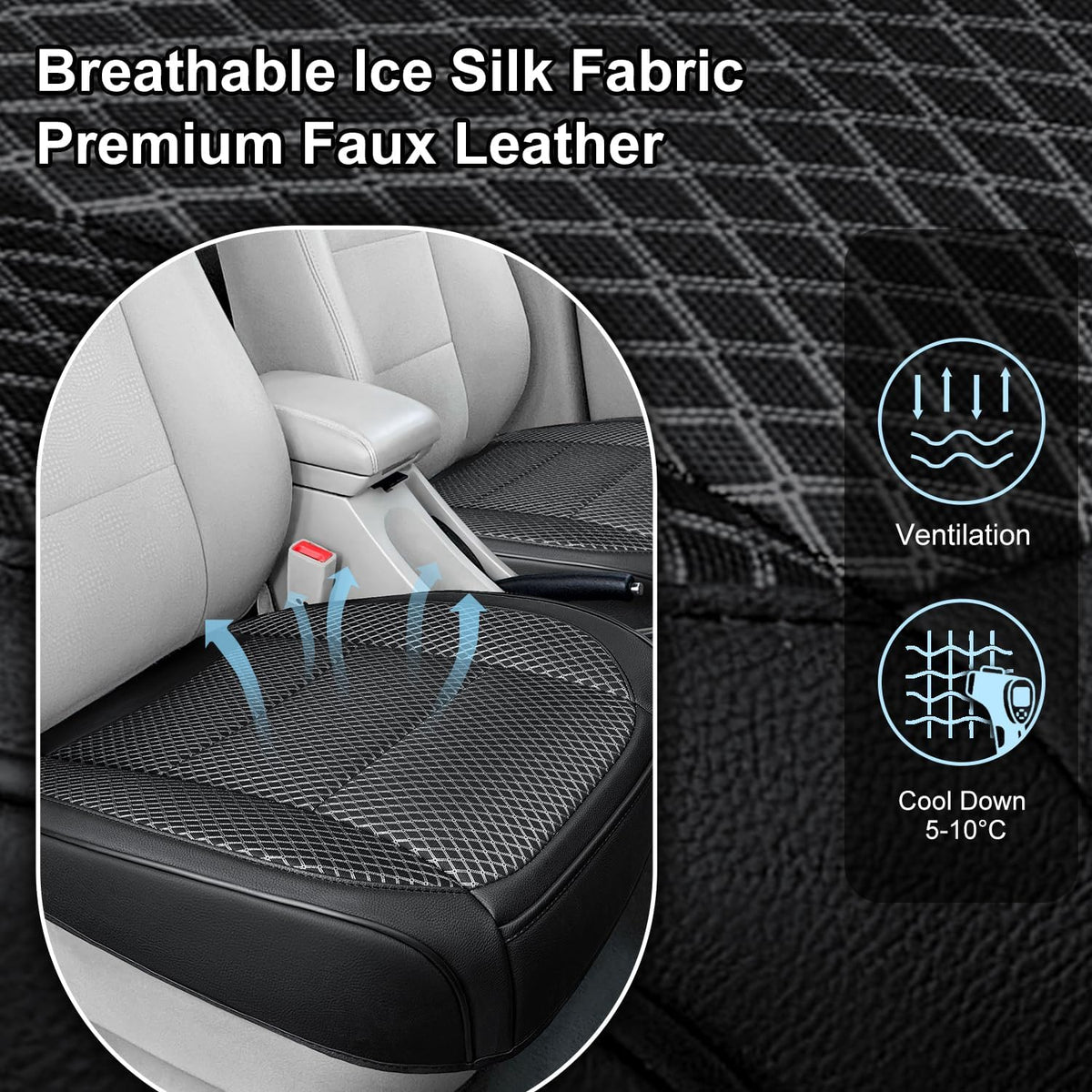 black ventilated bottom car seat cover, close-up detail