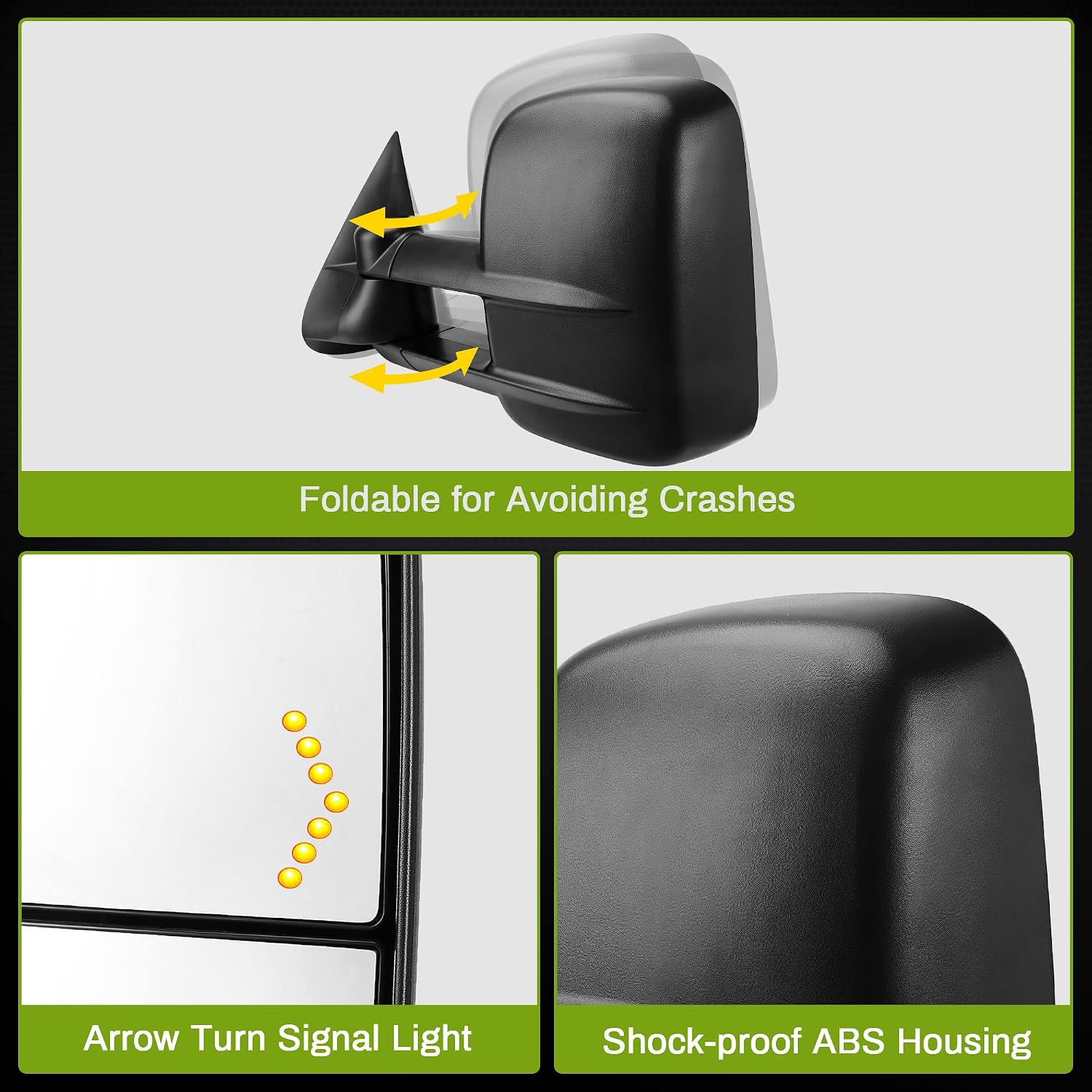 AUTOSAVER88 Tow Mirrors Compatible with 2007-2013 Chevy Silverado GMC Sierra, Power Heated Driver and Passenger Side Replacement Towing Mirror Set with Turn Signal and Dual Glass