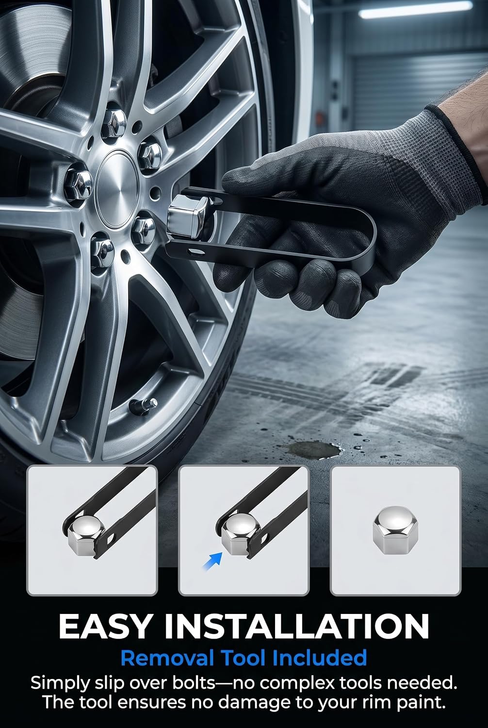 20PCS Lug Nut Covers, 21mm Plastic Dustproof Wheel Bolt Nut Caps, Protective Decorative Wheel Rim Accessories with Removal Tool, Universal for Most Cars Hex Lug Nut Caps (Silver)