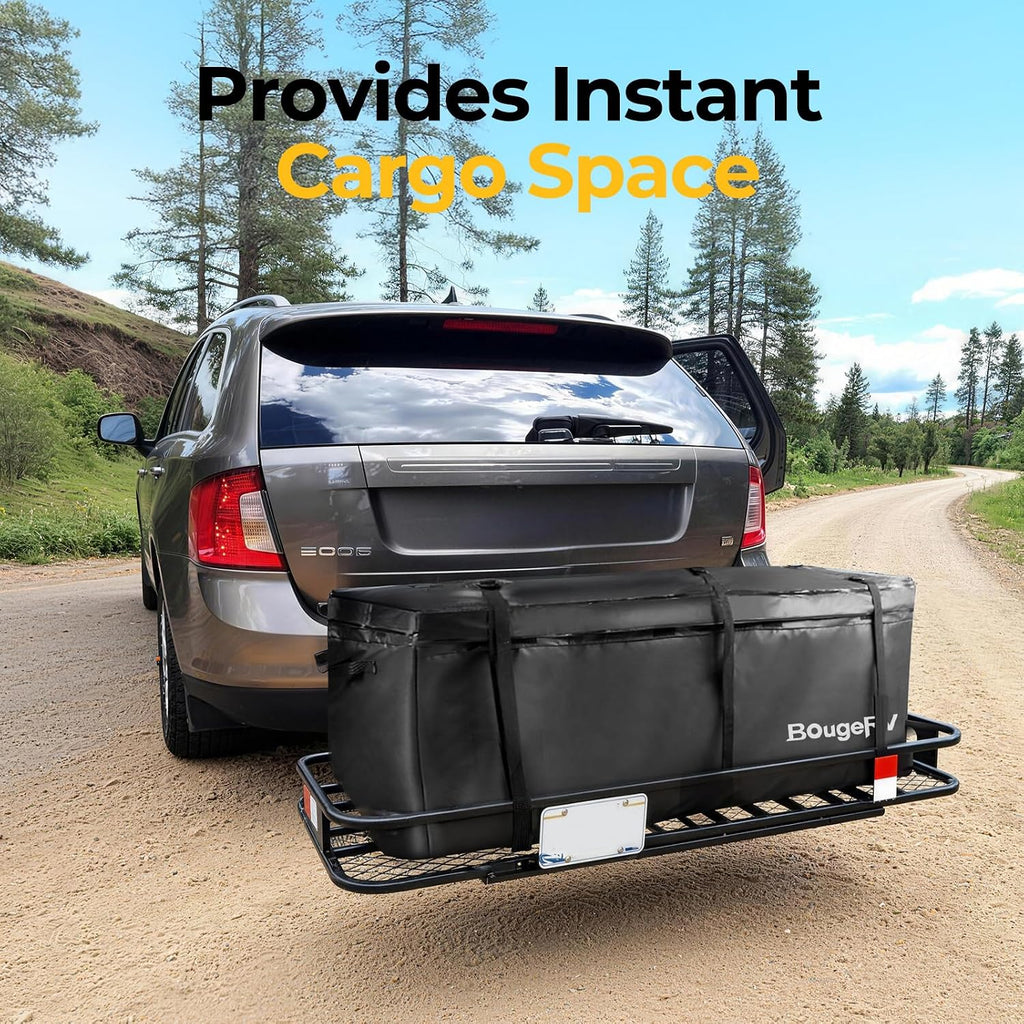 BougeRV Hitch Cargo Carrier Bag Waterproof/Rainproof for Car Truck SUV Vans Rear Mount Trays and Baskets 48'' L x 20'' W x 22'' H