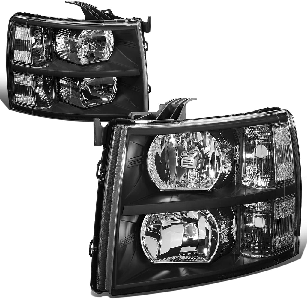 DNA Motoring HL-OH-CSIL07-BK-CL1 Pair of Black Housing Headlights Compatible with 07-13 Silverado 1500 / 07-14 Silverado 2500 3500 & HD Models
