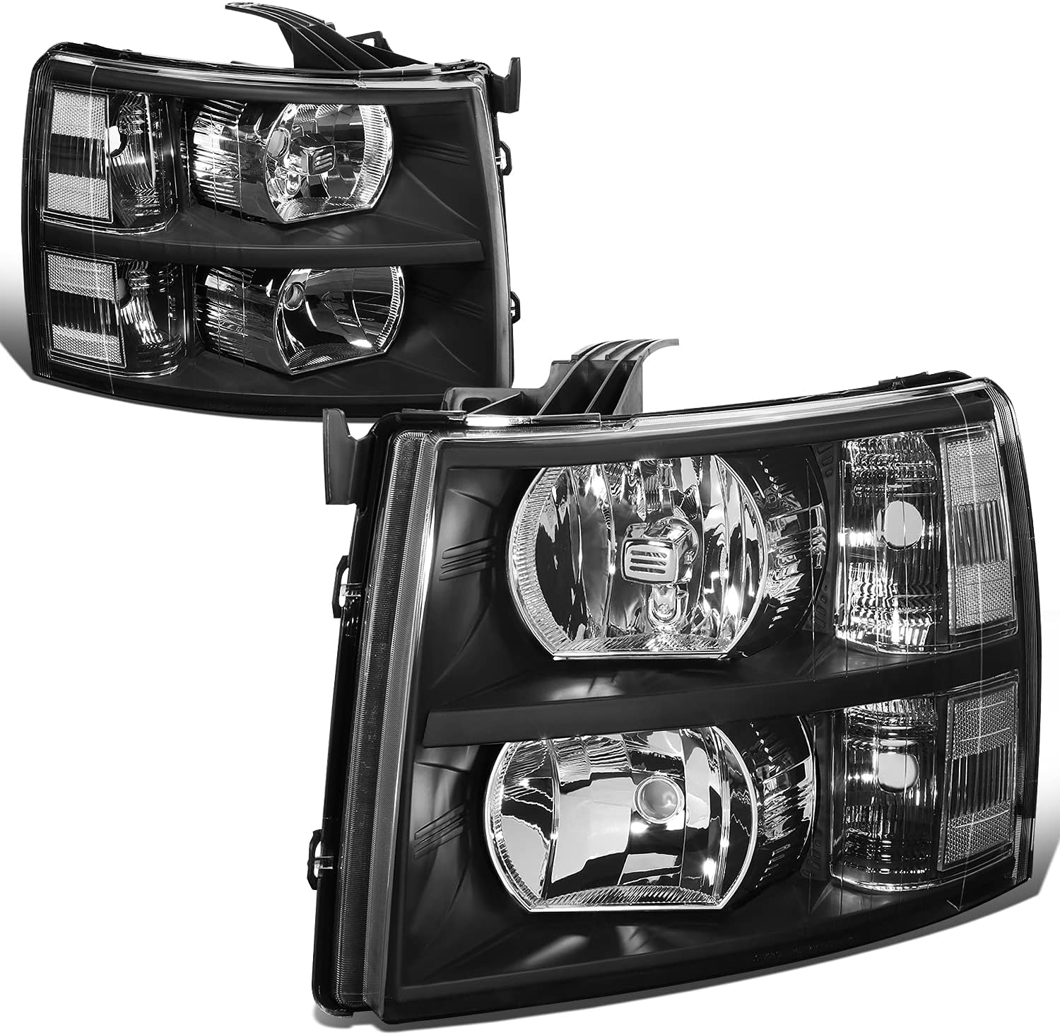 DNA Motoring HL-OH-CSIL07-BK-CL1 Pair of Black Housing Headlights Compatible with 07-13 Silverado 1500 / 07-14 Silverado 2500 3500 & HD Models