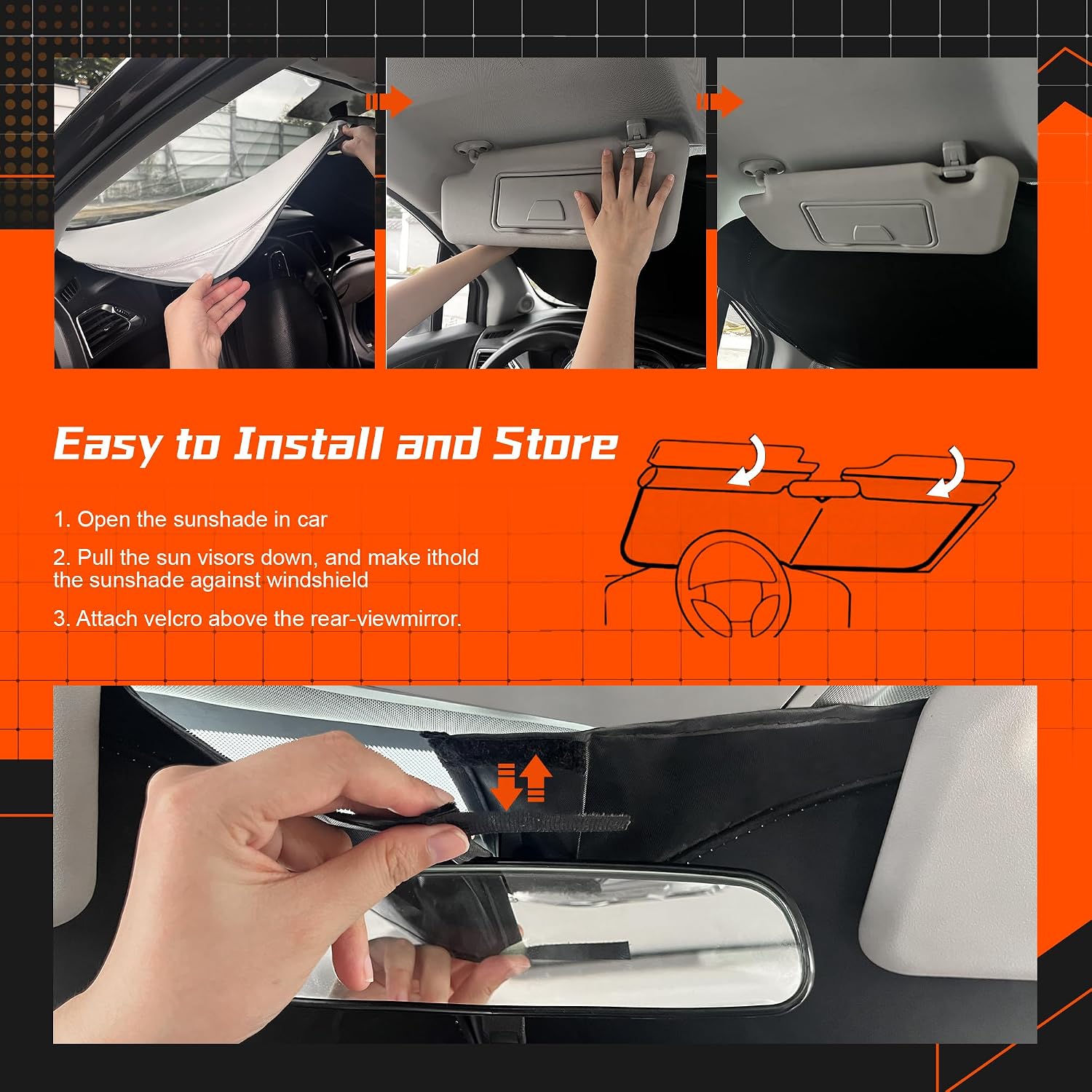 Custom Fit Windshield Sun Shade for GMC Sierra 1500 2500 3500 2019-2025 - Full Coverage, 210T Reflective Fabric, Blocks 99% UV Rays, Keeps Car Cool, Easy to Install and Store