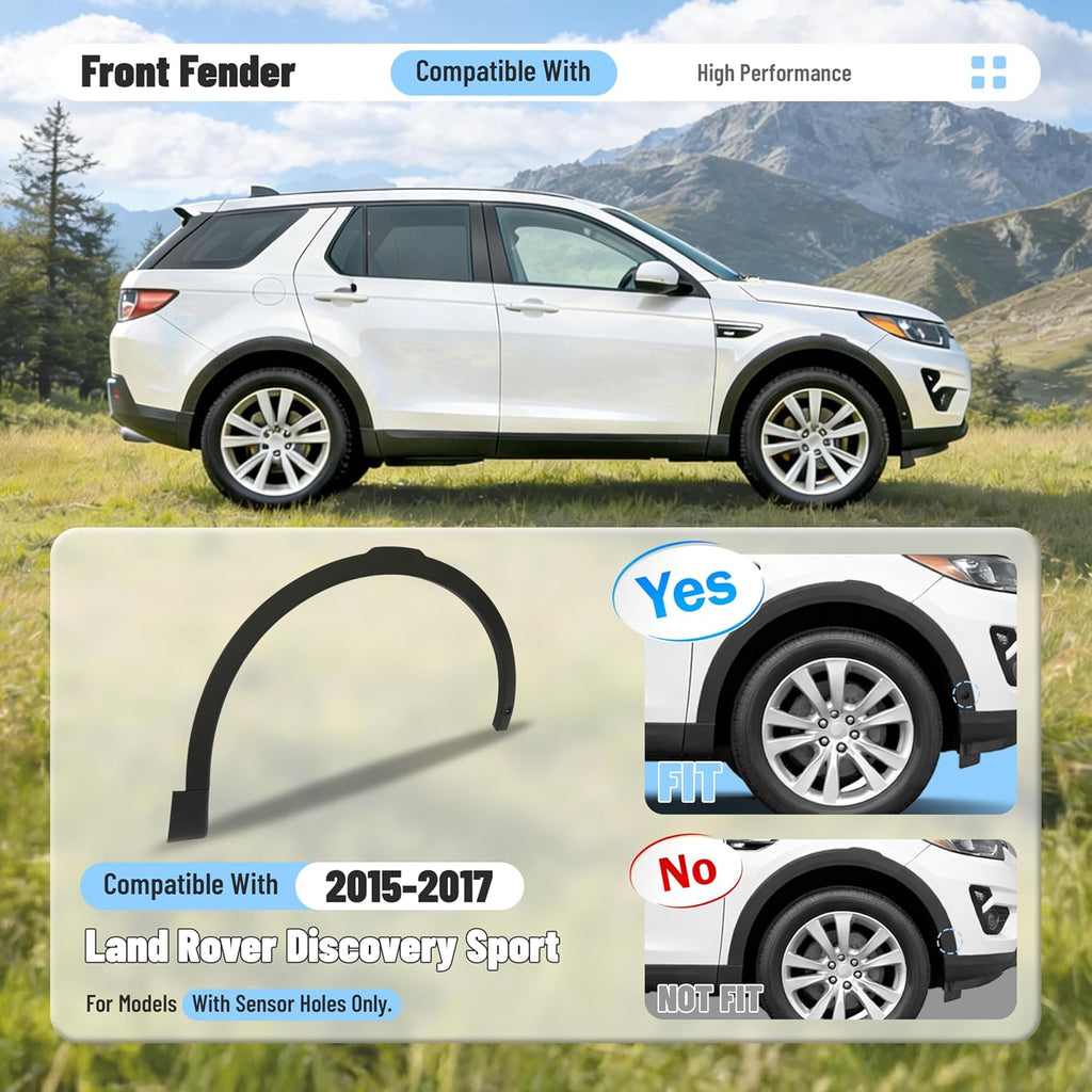 ALMULOO Front Right Fender Flares Compatible with 2015-2017 Land Rover Discovery Sport With Sensor Hole Replacement for LR058527 LR058528, Wheel Arch Covers, Plastic PP Passenger Side