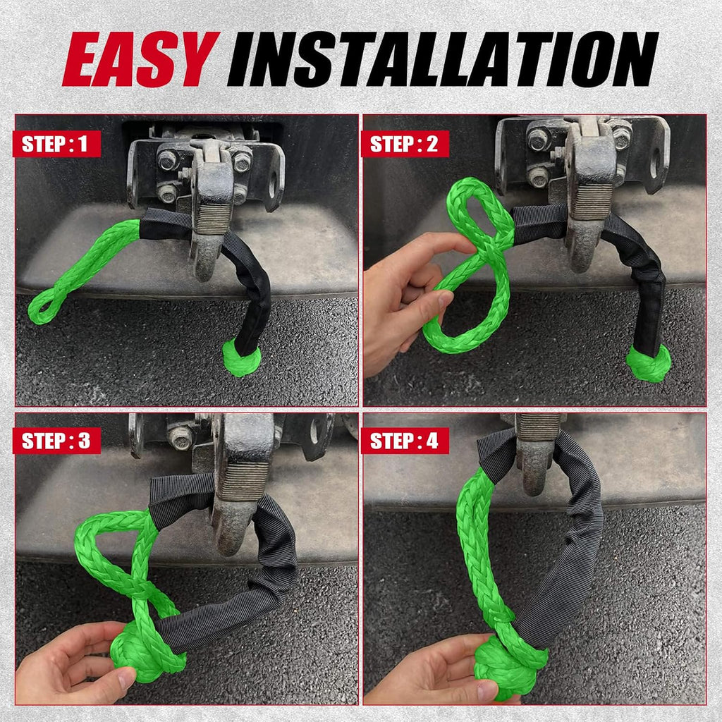 2 Pack Green Soft Shackle 57,000 LBS Breaking Strength 1/2 inch X 22 inch with Protective Sleeve for Off-Road Sailing Trucks 4x4 UTV Synthetic Road Recovery Rope Soft Shackle for Recovery