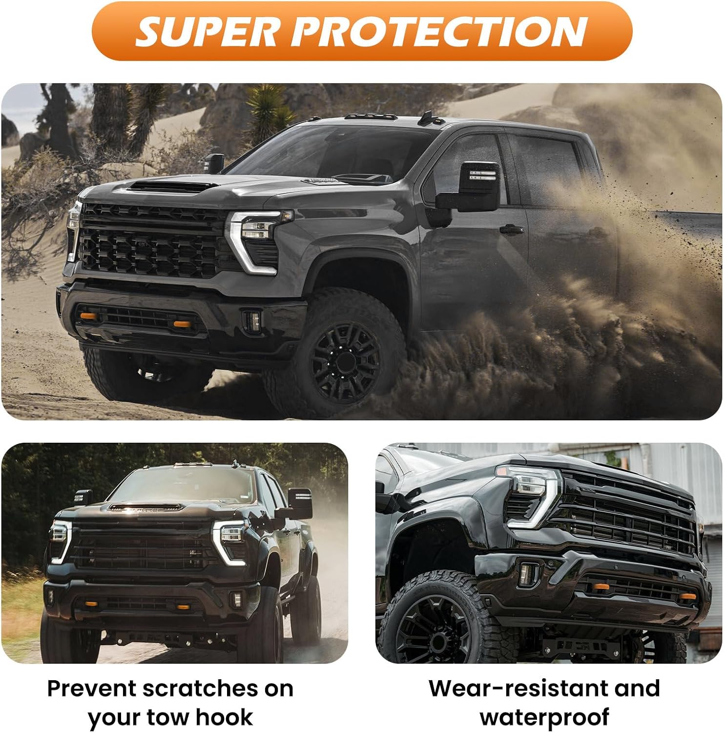 Tow Hook Covers for Silverado 2500/3500 HD 2020-2026, Hitch Cover Front Tow Hooks Compatible with Chevrolet Silverado 2500/3500 2020-2026 Accessories (Orange)