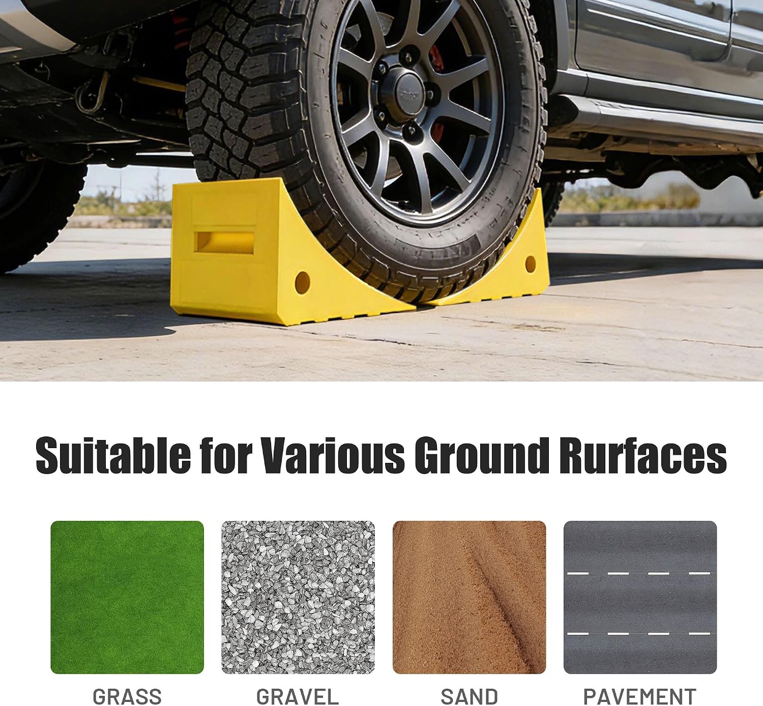 Yescom PU Wheel Chocks for Wheel Under 35" with 5ft Rope, 66,000 lbs Heavy | Duty Capacity, Lightweight Car Chocks for Off-road Car, Full-size Pickup, Heavy-duty Trucks